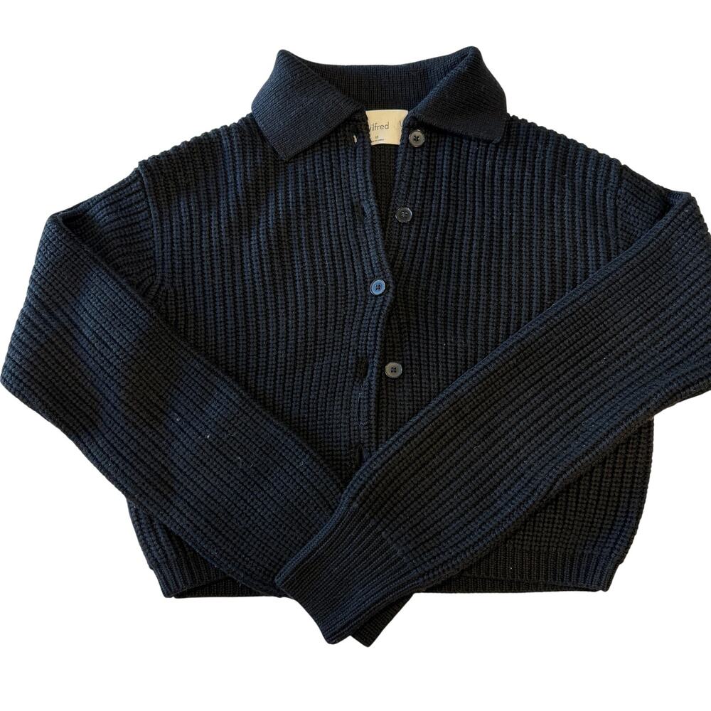 Wilfred Aritzia Black Collar Button-up Sweater Knit Cardigan